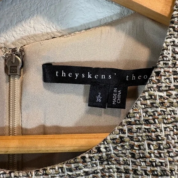 Theyskens Theory Daxie Dress Size 2 Tan Metallic Tweed Sleeveless Office  Retro